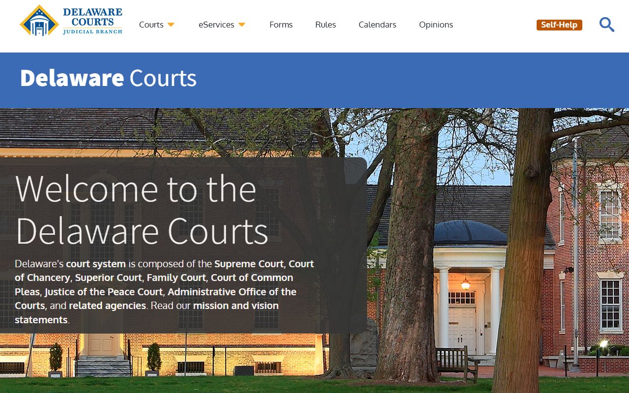 Delaware Courts page used by Milford bankruptcy records filers