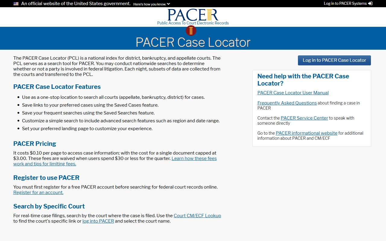 PACER Case Locator used to find Delaware bankruptcy records nationwide